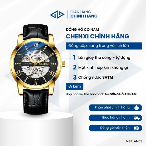 Đồng Hồ Cơ Nam Chenxi Lộ Bộ Máy Cơ Tự Động, Khung Thép Mạ PVD | AN03