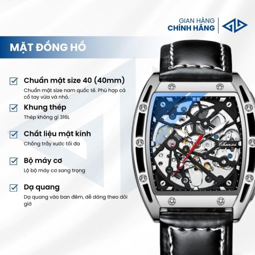 Đồng Hồ Cơ Nam Chenxi Phiên Bản Thùng Rượu - Form Ovan, Khung Thép PVD | AN04