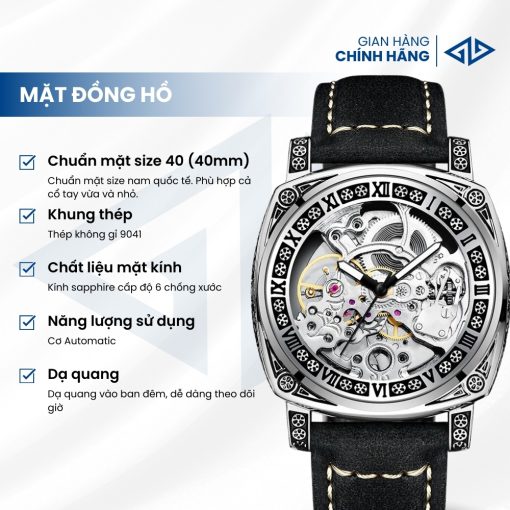 Đồng Hồ Cơ Nam Binbond - Phiên Bản Máy Cơ Cổ Điển, Lộ Cơ Xuyên Thấu | AN10